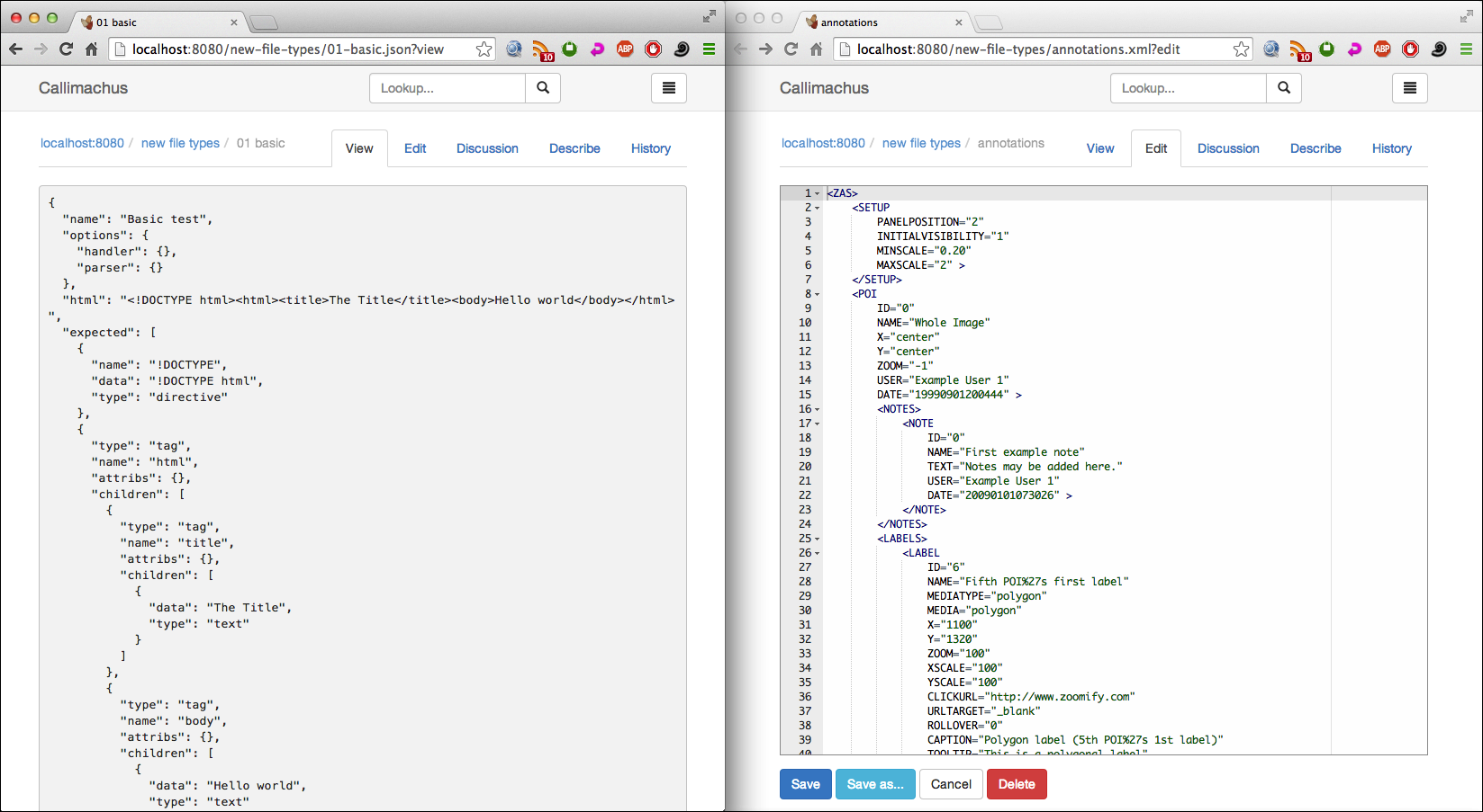 JSON and XML in Callimachus